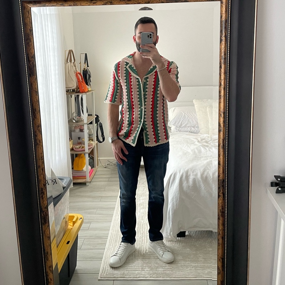 ZARA Crochet Striped Button Down Shirt